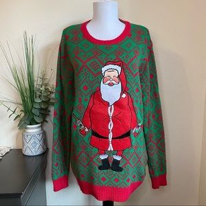 Ugly Tacky Holiday Christmas Santa Beer Sweater